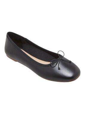 a new day Women’s Black Faux Leather Ballet Flats Bow Detail Rubber Sole 7 READ